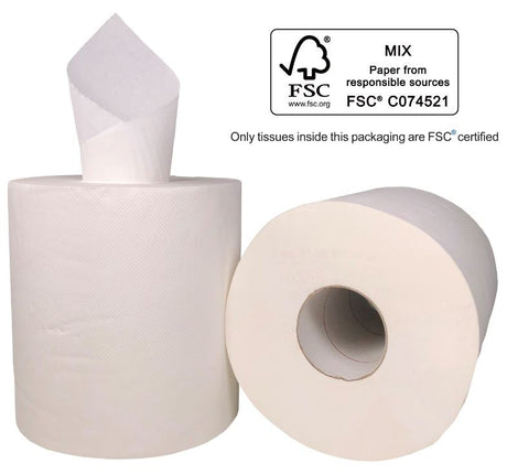 Centre Feed Paper Towel - White, 210mm x 120m, 3 Ply (6) Per Pack - Cafe Supply