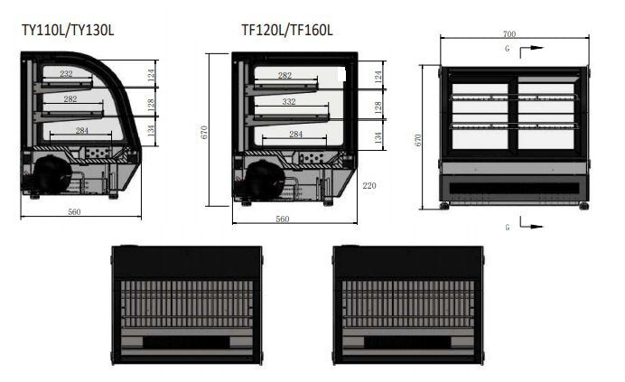 COUNTERTOP ROUND CAKE SHOWCASE 900 MM FRIDGE TY130L - Cafe Supply