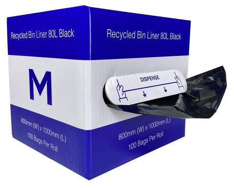 DB Recycled Bin Liner 80L - Black, 800mm x 1000mm x 35mu (100) Per Box - Cafe Supply