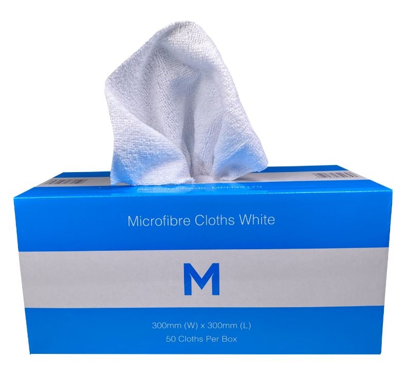 Dispenser Microfibre Cloths - Blue, 300mm x 300mm, 185gsm (50) Per Pack - Cafe Supply