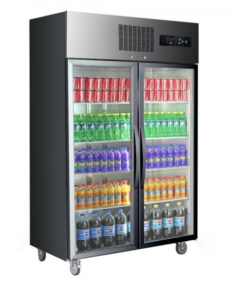 Double Door Upright Display Fridge (Black) - Cafe Supply