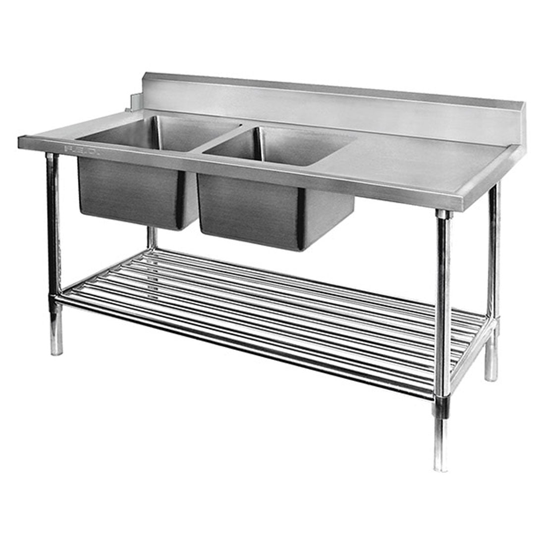 DSBD7-2400L/A Left Inlet Double Sink Dishwasher Bench - Cafe Supply