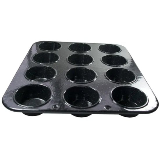 Falcon Muffin Tin 12 Cup Black Speckled - Cafe Supply
