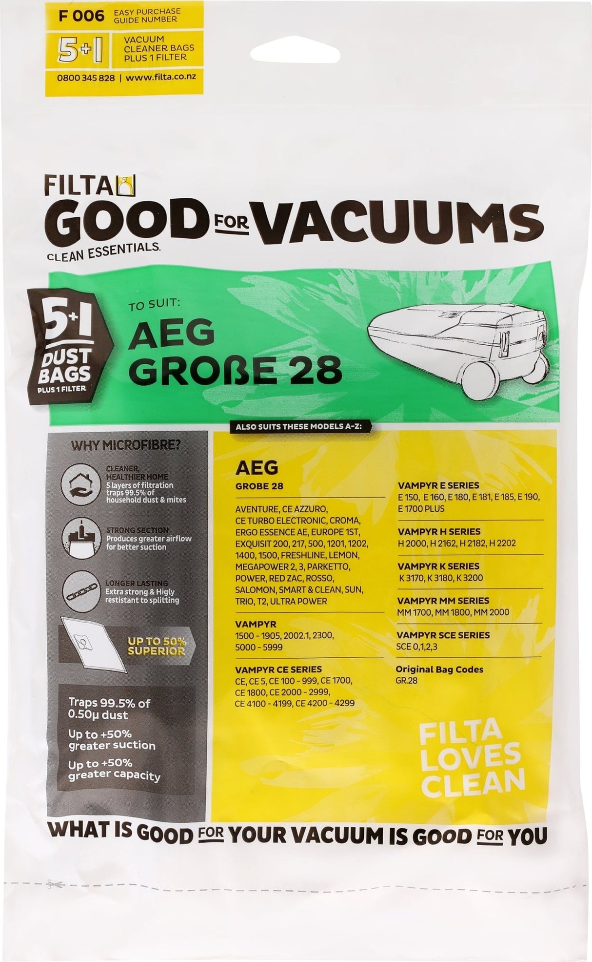 FILTA AEG GROBE 28 SMS MULTI LAYERED VACUUM CLEANER BAGS 5 PACK (F006) - Cafe Supply