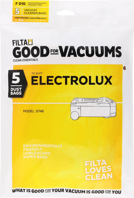 FILTA ELECTROLUX D746 PAPER VACUUM CLEANER BAGS 5 PACK (F010) - Cafe Supply