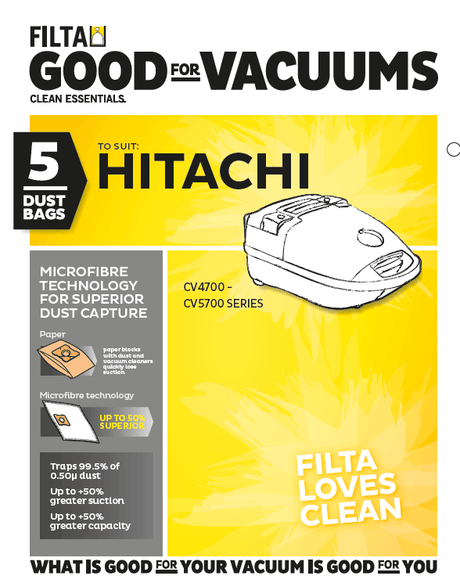 FILTA HITACHI SMS MULTI LAYERED VACUUM CLEANER BAGS 5 PACK (F017) - Cafe Supply