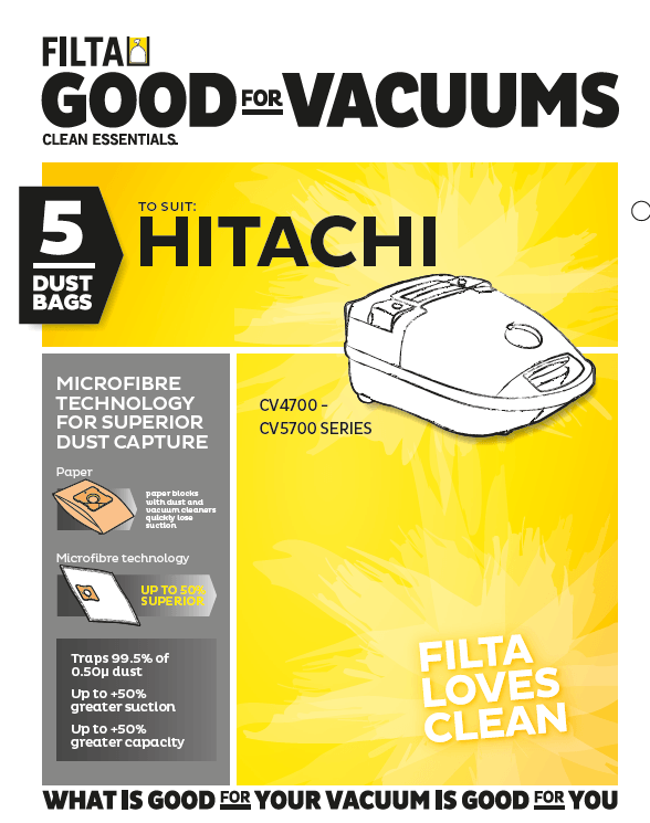 FILTA HITACHI SMS MULTI LAYERED VACUUM CLEANER BAGS 5 PACK (F017) - Cafe Supply