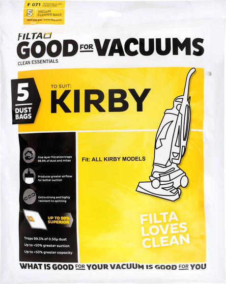 FILTA KIRBY TYPE F SMS MULTI LAYERED VACUUM CLEANER BAGS 5 PACK (F071) - Cafe Supply