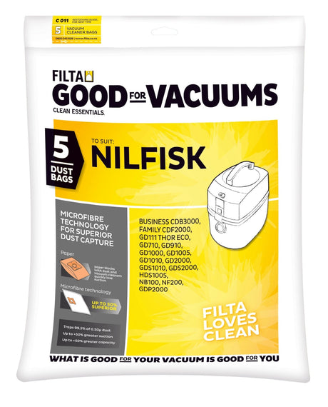 FILTA NILFISK GD, VP SERIES SMS MULTI LAYERED VACUUM CLEANER BAGS 5 PACK (C011) - Cafe Supply