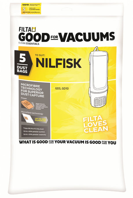 FILTA NILFISK GD5, GD10 SMS MULTI LAYERED VACUUM CLEANER BAGS 5 PACK (C069) - Cafe Supply
