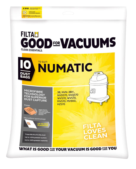 FILTA NUMATIC 3B SMS MULTI LAYERED VACUUM CLEANER BAGS 10 PACK (C015) - Cafe Supply