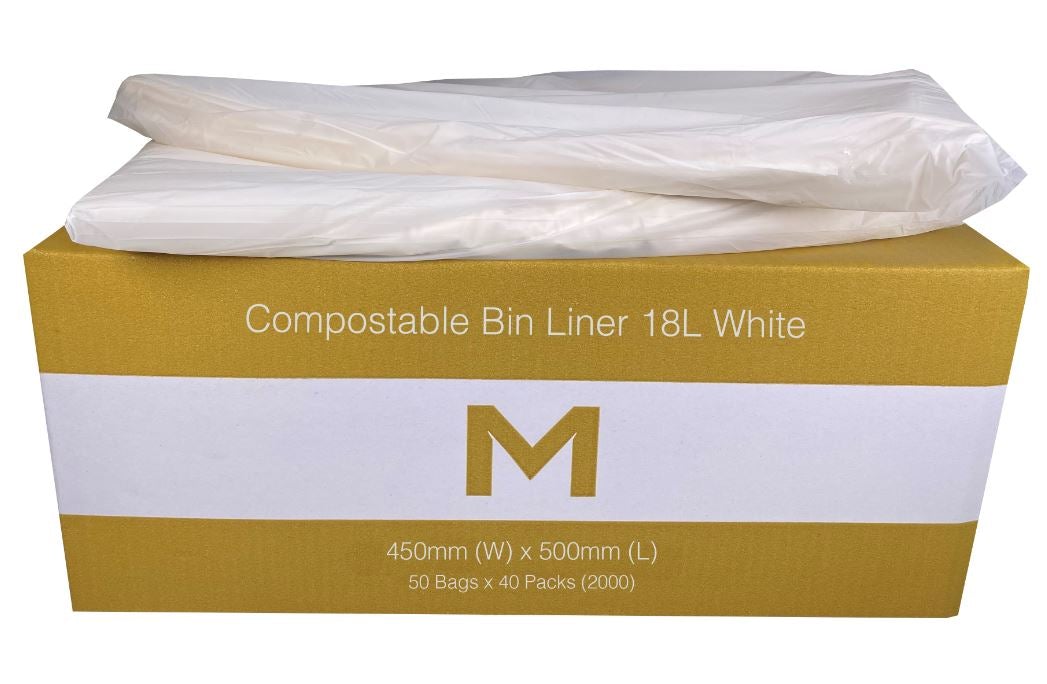 FP Compostable Bin Liner 18L - White, 450mm x 500mm x 20mu (2000) Per Box - Cafe Supply