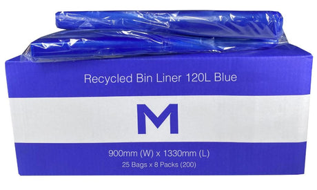 FP Recycled Bin Liner 120L - Blue, 900mm x 1330mm x 30mu (200) Per Box - Cafe Supply