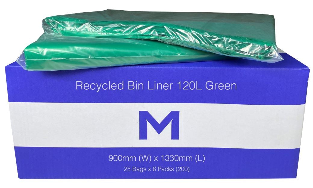 FP Recycled Bin Liner 120L - Green, 900mm x 1330mm x 30mu (200) Per Box - Cafe Supply