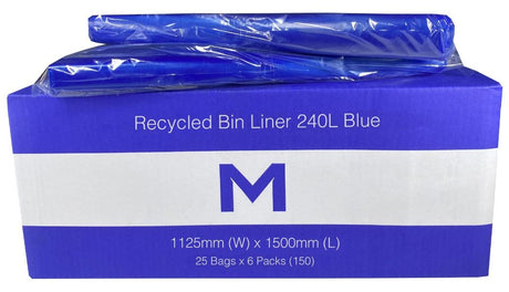 FP Recycled Bin Liner 240L - Blue, 1125mm x 1500mm x 30mu (150) Per Box - Cafe Supply