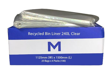 FP Recycled Bin Liner 240L - Clear, 1125mm x 1500mm x 100mu (50) Per Box - Cafe Supply