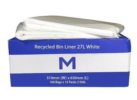 FP Recycled Bin Liner 27L - White, 510mm x 650mm x 20mu (1500) Per Box - Cafe Supply