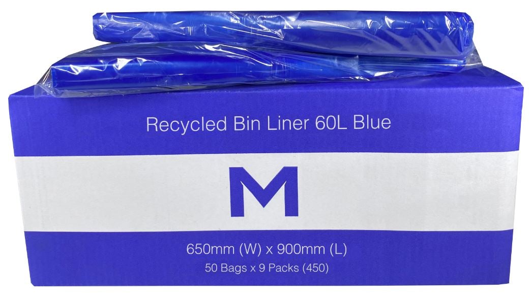 FP Recycled Bin Liner 60L - Blue, 650mm x 900mm x 30mu (450) Per Box - Cafe Supply