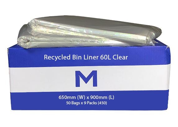 FP Recycled Bin Liner 60L - Clear, 650mm x 900mm x 30mu (450) Per Box - Cafe Supply