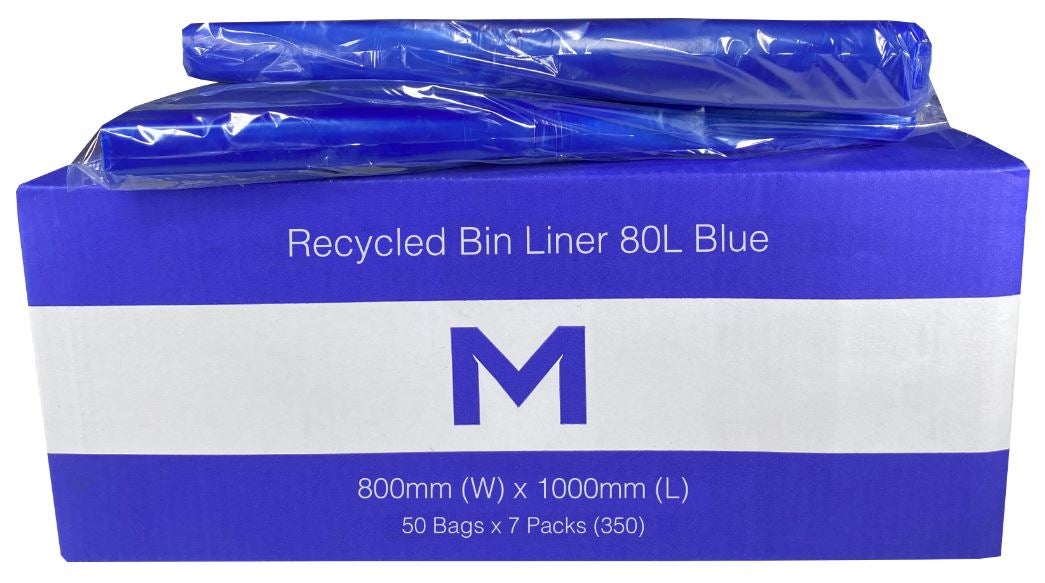 FP Recycled Bin Liner 80L - Blue, 800mm x 1000mm x 25mu (350) Per Box - Cafe Supply