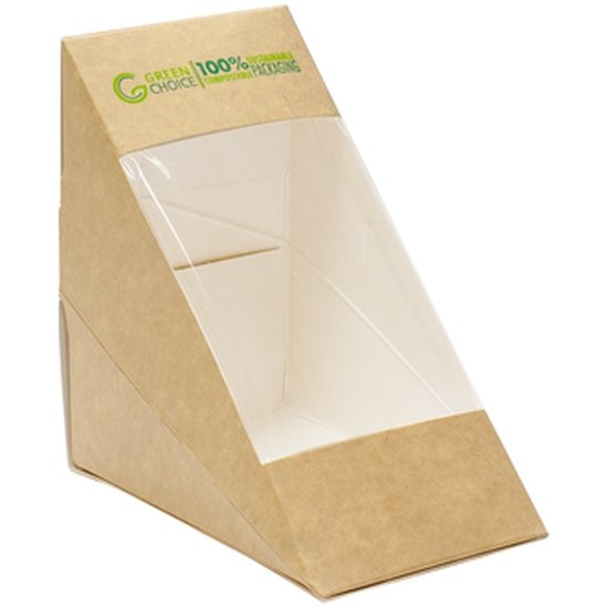 Green Choice Sandwich Box Kraft PLA - Medium - Cafe Supply
