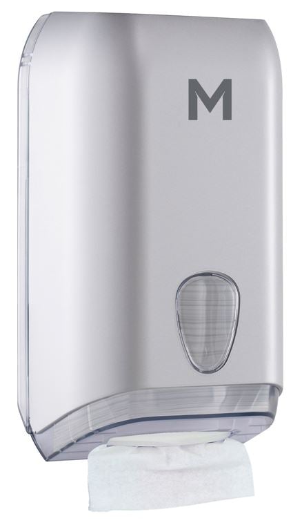 Interleave Toilet Tissue Dispenser - Silver, 700 Sheet Capacity (1) Per Each - Cafe Supply
