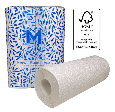 Kitchen Paper Towels - White, 272mm x 226mm, 2 Ply (20) Per Box - Cafe Supply