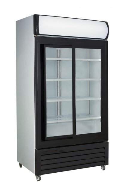 Large Black Sliding Two Glass Door Colourbond Upright Drink Fridge - Cafe Supply