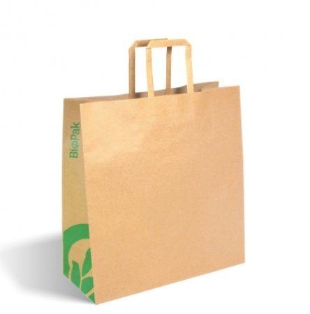 MEDIUM FLAT HANDLE KRAFT PAPER BAGS - Cafe Supply
