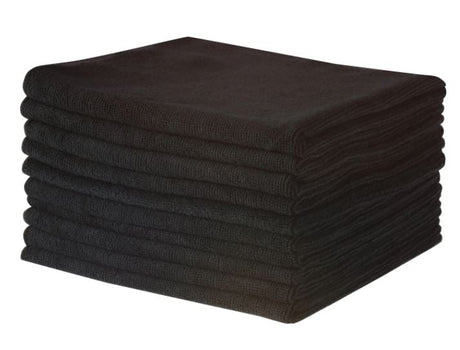 Microfibre Cloths - Black, 400mm x 400mm, 300gsm (10) Per Pack - Cafe Supply