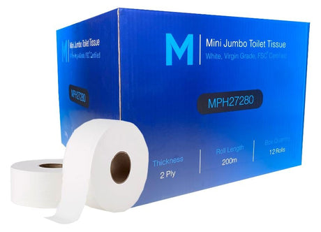 Mini Jumbo Toilet Tissue Boxed - White, 1 Ply, 400m Per Box - Cafe Supply