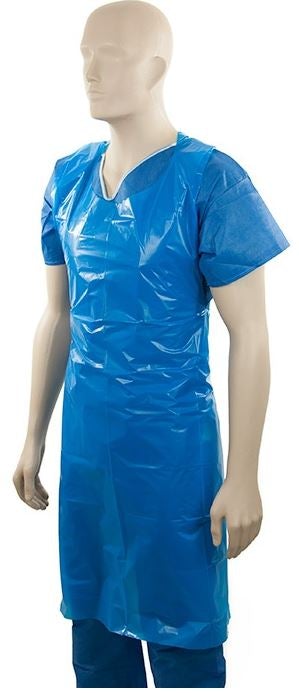 Polyethylene Back Tie Apron - Blue, 800mm x 1250mm x 40mu (400) Per Box - Cafe Supply