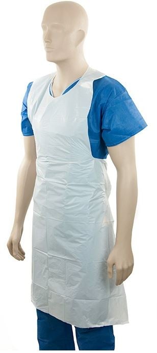 Polyethylene Back Tie Apron - White, 800mm x 1250mm x 40mu (400) Per Box - Cafe Supply
