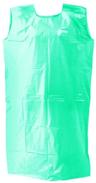 Polyethylene Sleeveless Aprons - Green, 800mm x 1400mm x 30mu (250) Per Box - Cafe Supply