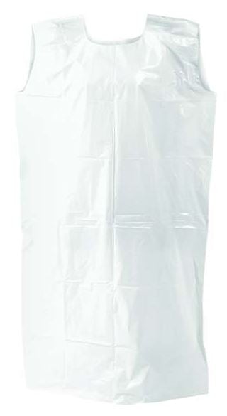 Polyethylene Sleeveless Aprons - White, 800mm x 1400mm x 30mu (250) Per Box - Cafe Supply