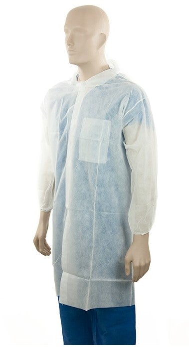 Polypropylene Domed Laboratory Coat - White, L, 45gsm Per Each - Cafe Supply