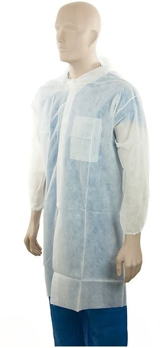 Polypropylene Domed Laboratory Coat - White, S, 45gsm Per Each - Cafe Supply