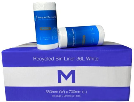 POR Recycled Bin Liner 36L - White, 580mm x 700mm x 15mu (1450) *Scented* Per Box - Cafe Supply