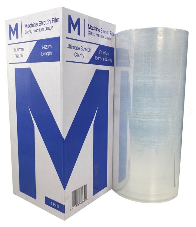 Premium Machine Stretch Film - Clear, 500mm x 1420m x 23mu (1) Per Box - Cafe Supply