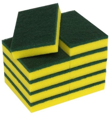 Premium Scouring Sponge - Yellow/Green, 100mm x 150mm x 30mm (40) Per Box - Cafe Supply
