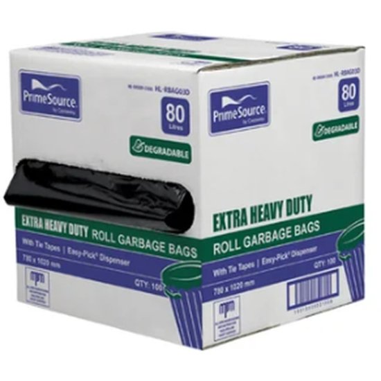 PrimeSource Extra Heavy Duty 80L Roll Degradable Garbage Bags - Cafe Supply