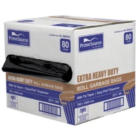 PrimeSource Extra Heavy Duty 80L Roll Garbage Bags - Cafe Supply