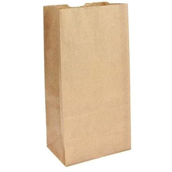 SOS Brown Block Bottom Paper Bags No 8 Standard Duty - 155(W) x 315(H) x 102(G) mm - Cafe Supply