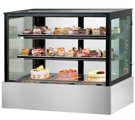 SSU120-2XB Black Trim Square Glass Cake Display 2 Shelves 1200X700X1100 - Cafe Supply