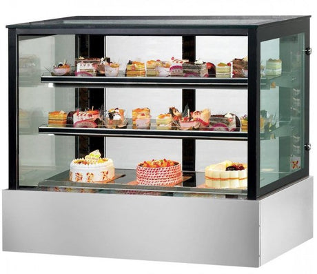 SSU150-2XB Black Trim Square Glass Cake Display 2 Shelves 1500x700x1100 - Cafe Supply