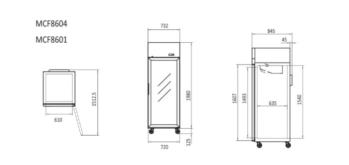 TOP MOUNTED 1 DOOR FREEZER SHOWCASE 730 MM MCF8601 - Cafe Supply