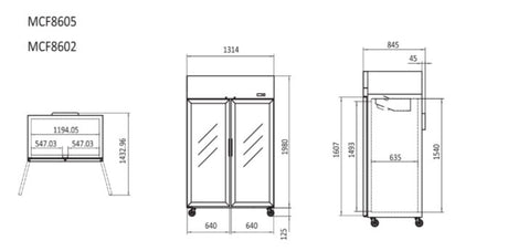 TOP MOUNTED 2 DOOR FREEZER SHOWCASE 1314 MM MCF8602 - Cafe Supply