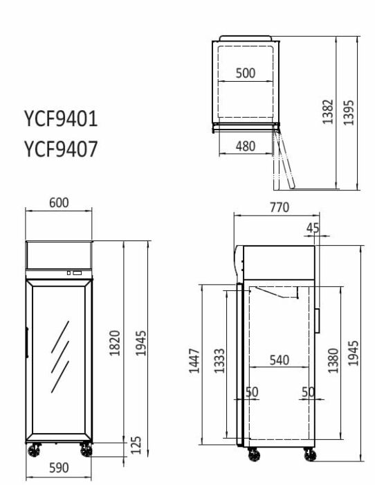 TOP MOUNTED SINGLE DOOR GLASS FREEZER YCF9407 - Cafe Supply