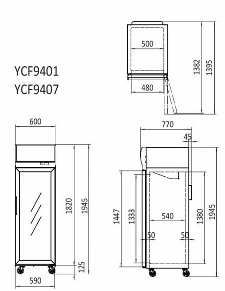 TOP MOUNTED SINGLE DOOR GLASS FRIDGE YCF9401 - Cafe Supply
