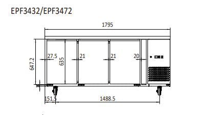 UNDERBENCH THREE DOOR COOLING FRIDGE TABLE 1795 MM EPF3432 - Cafe Supply